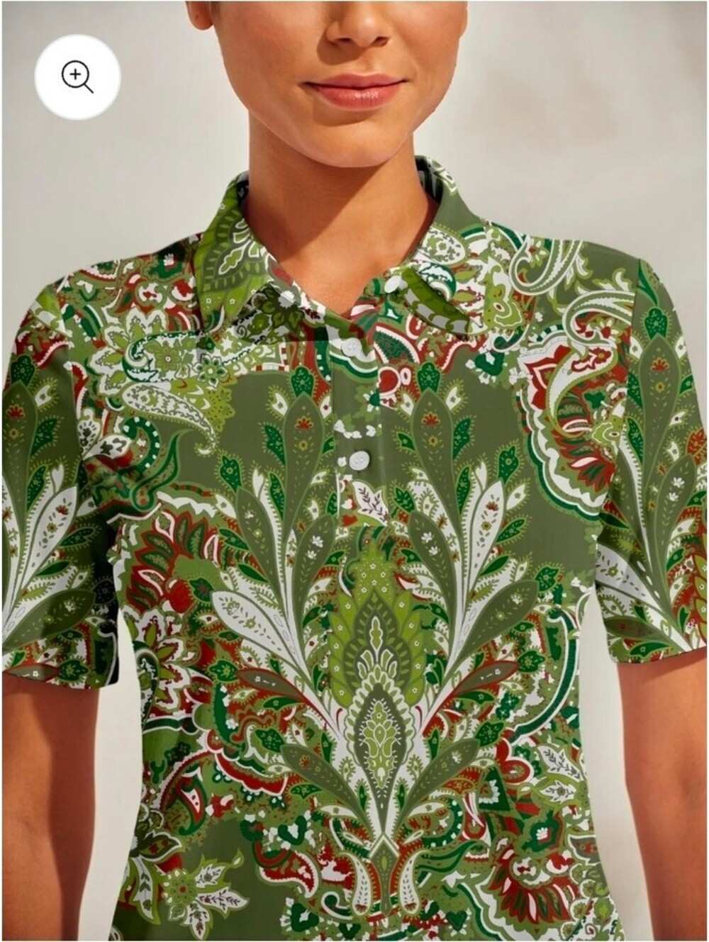 CEGOLFS Green Paisley Print Polo Shirt with Short Sleeves sz XL